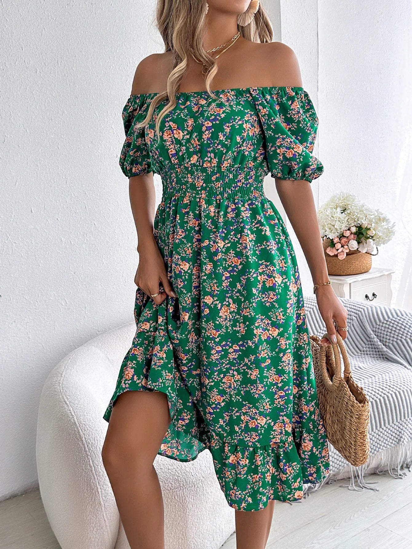 Women's Floral 3D Print Square Neck Dress